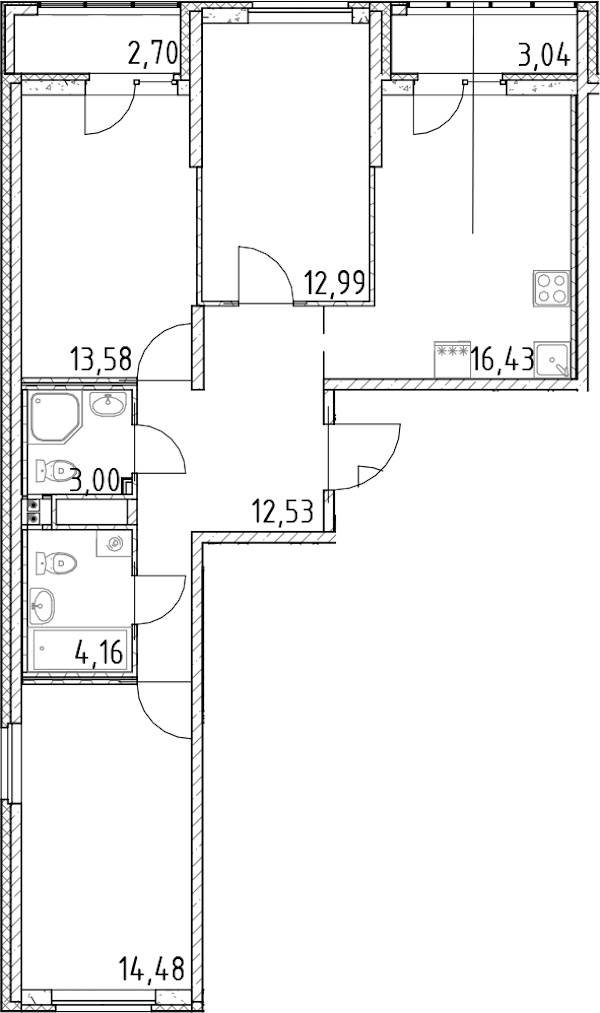 3-комнатная квартира 77.17 м², 18/23 эт., ЖК «Город Первых»